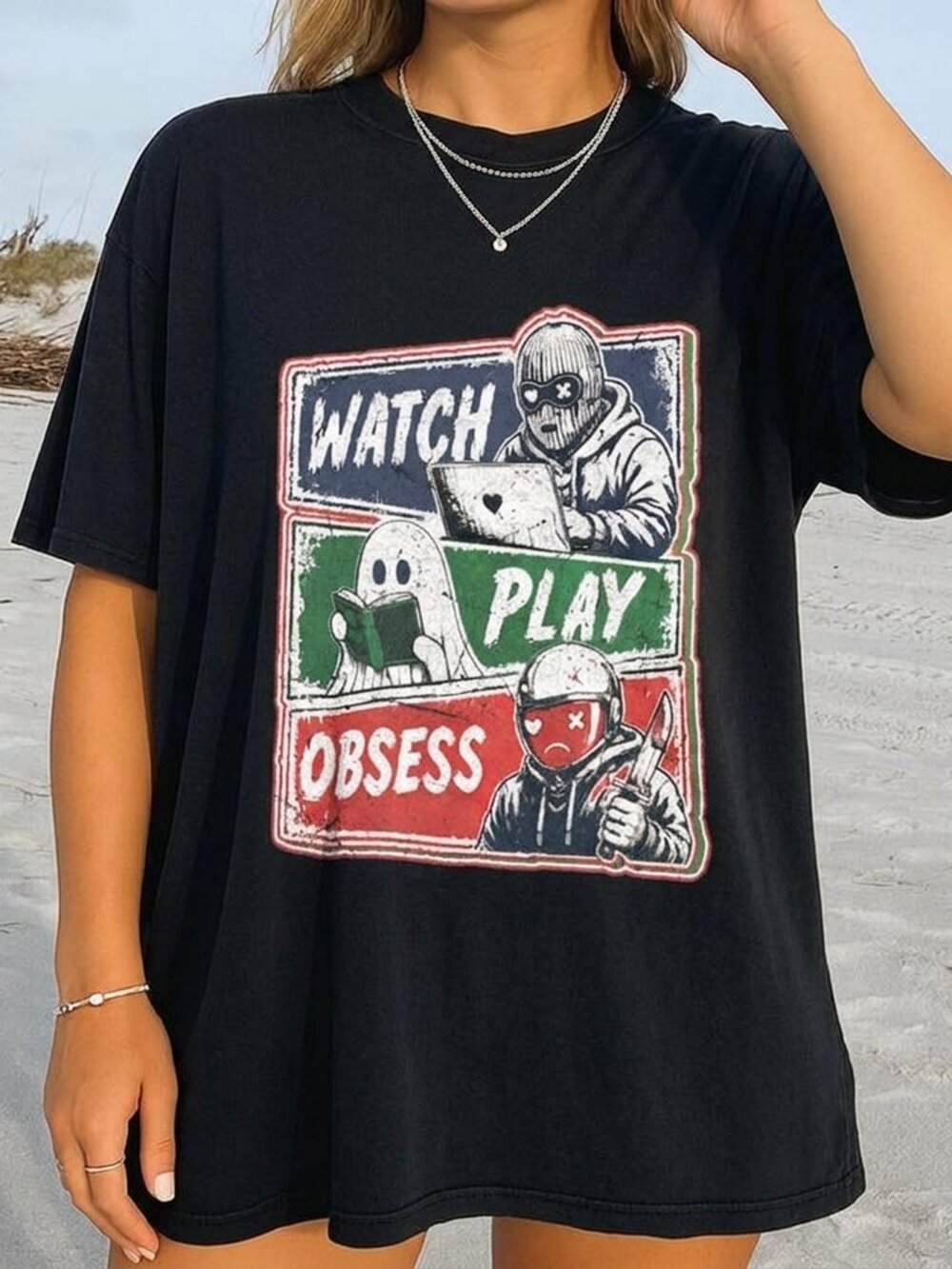 Watch Play Obsess Dark Romance Graphic Tee, Moody Bookish Shirt
